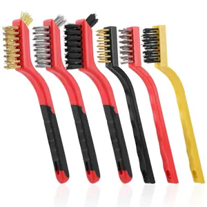 6-Piece Wire Brushes Set Small Metal Brass Stainless Steel Nylon Brushes for Rust Removal Paint Cleaning Curved Design 7-Inch Long Portable