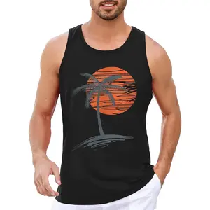 Mens Sleeveless Tank Tops Workout Gym Shirts Palm Tree Vintage Style T-Shirt