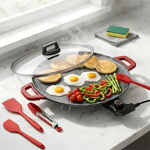 AORAN Portable Electric Korean BBQ Grill, Indoor Smokeless Grill, Non-stick Grill Pan, Adjustable Temperature Control, Nonstick Surface, Asador de Carne