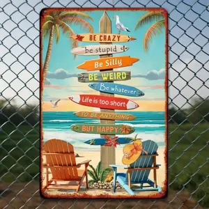 Retro Beach Surfboard Metal Tin Sign - Vintage 8x12 Inch Wall Art with Inspirational Quotes, Perfect for Cafe, Bar, or Beach House Decor