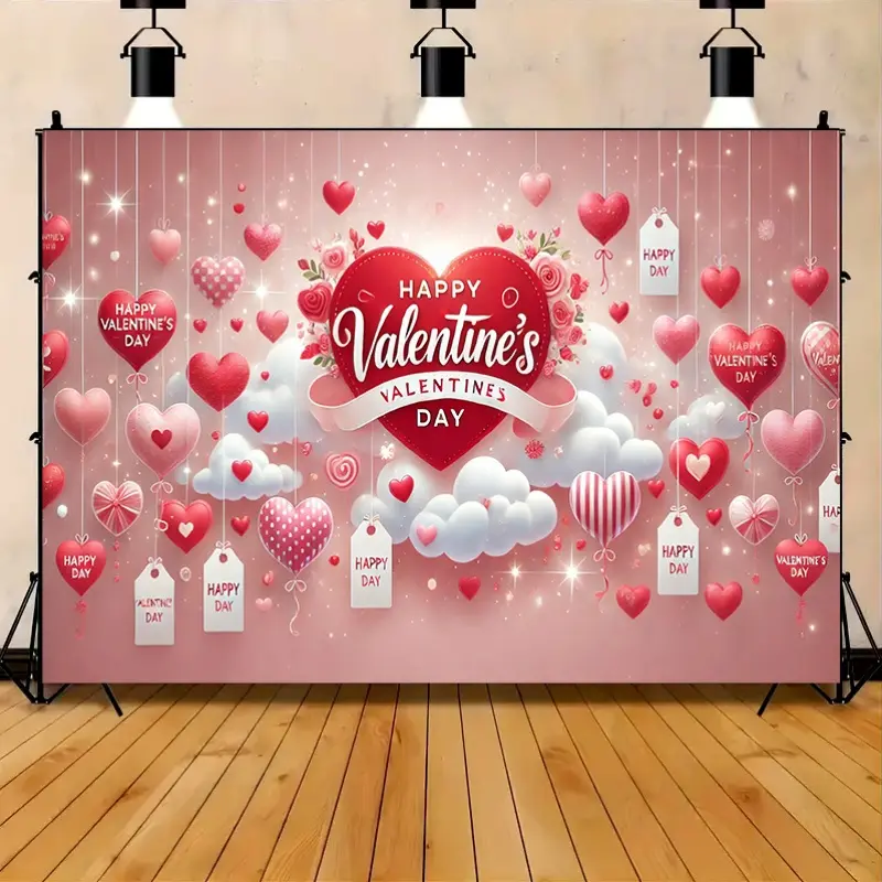 2D Flat Display Valentine's Day Party Banner, 1pc 8x6ft Polyester Backdrop Cloth, Summer-Vibe No-Electricity-Required Decor, Valentine Vibe Sets Sweet Photo Moods for Home Birthday Weddings