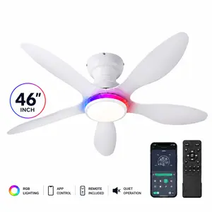 【Clearance sales]46 Inch RGB Ceiling Fan with Light, Low Profile Flush Mount Fan Light, Remote & App Control, Quiet DC Motor, Dimmable LED-8902