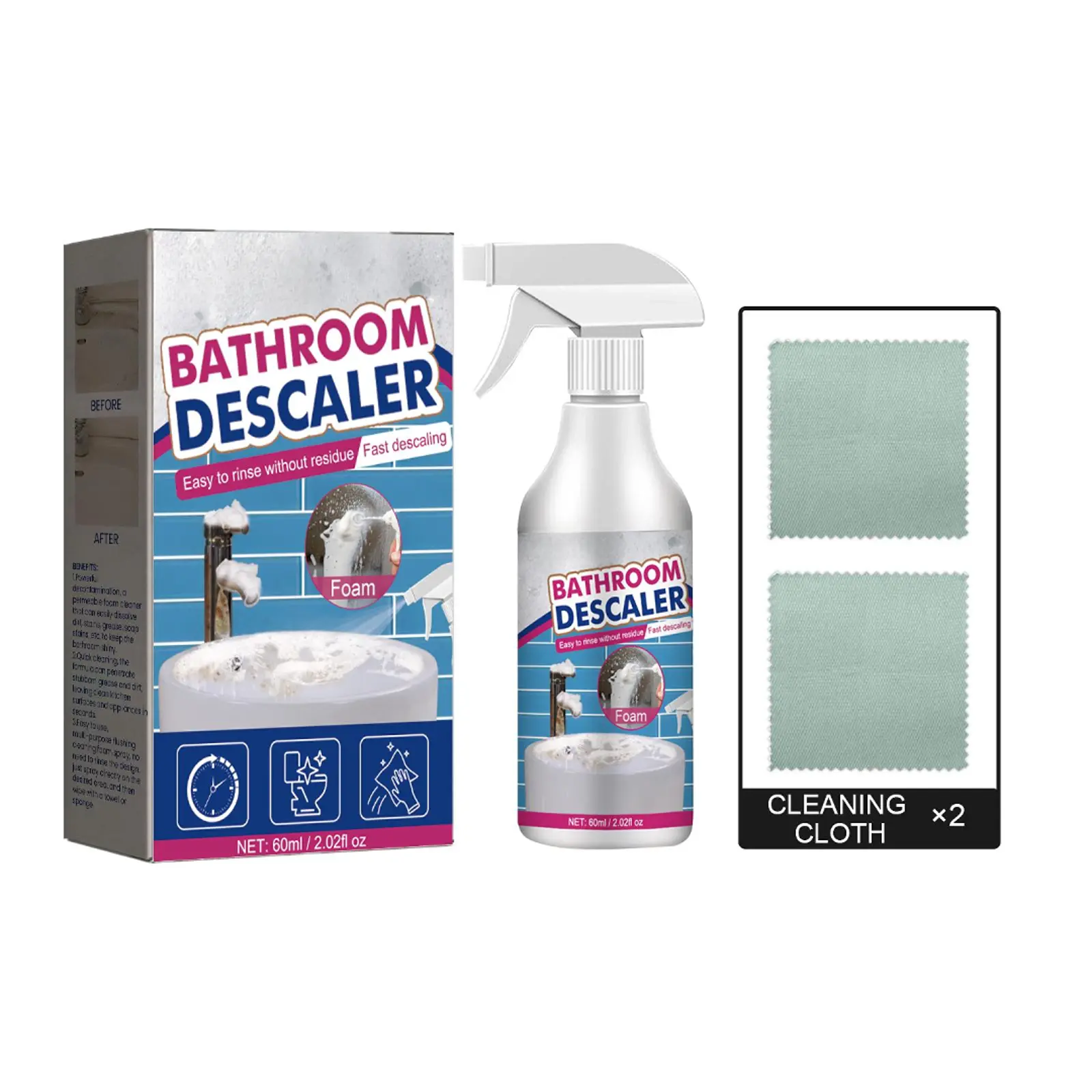 Magic Bathroom Cleaner Spray, Remove Hard Water Limescale, Clean Shower Glass, Stainless Steel Sink & Bathtub Stains
