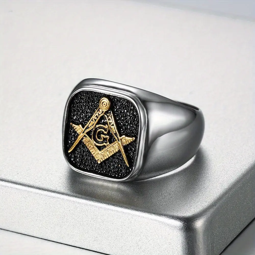 Men's Stainless Steel Geometric Square Shaped Male Ring - AG Design, Minimalist Fashion Jewelry Accessory (Geometric Rings for Daily Wear), Square Shaped Ring