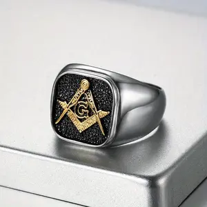 Men's Stainless Steel Fashion Ring - Simple Elegant Geometric Square Shape, AG Design, Minimalist Fashionable Jewelry Accessories