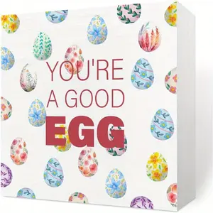 Rustic Farmhouse Easter Egg Decorations Minimalist Spring Home Office Desk Decor Wood Box Sign Kitchen Cubicle Shelf Dining Table Wall Art Decor 5 X 5 Inch