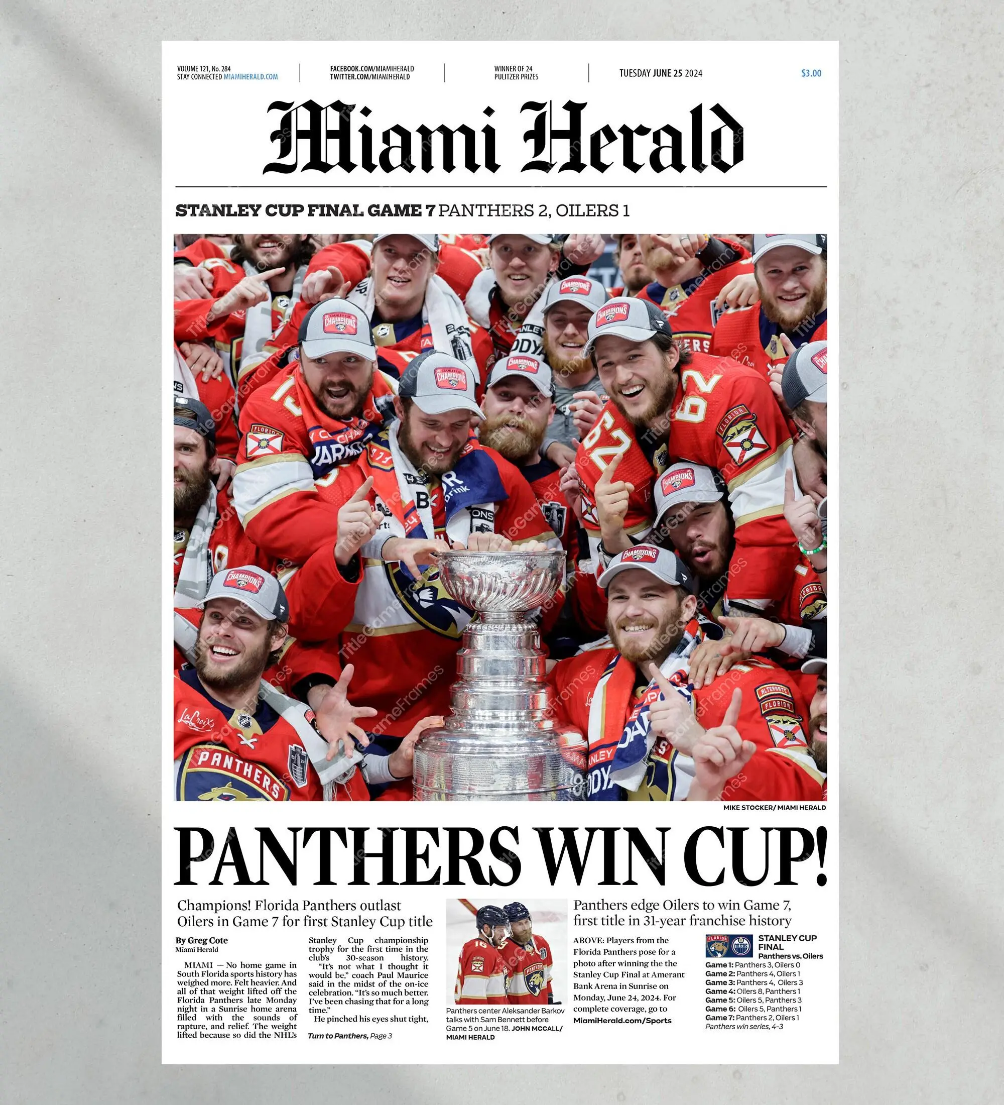 2024 Florida Panthers Stanley Cup Champions 'PANTHERS WIN CUP!' Unframed Poster