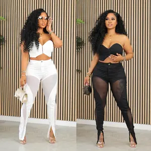 Rip Me Out The Plastic Sheer Set Crop Polyester Spandex Womenswear Crop Top High Waist