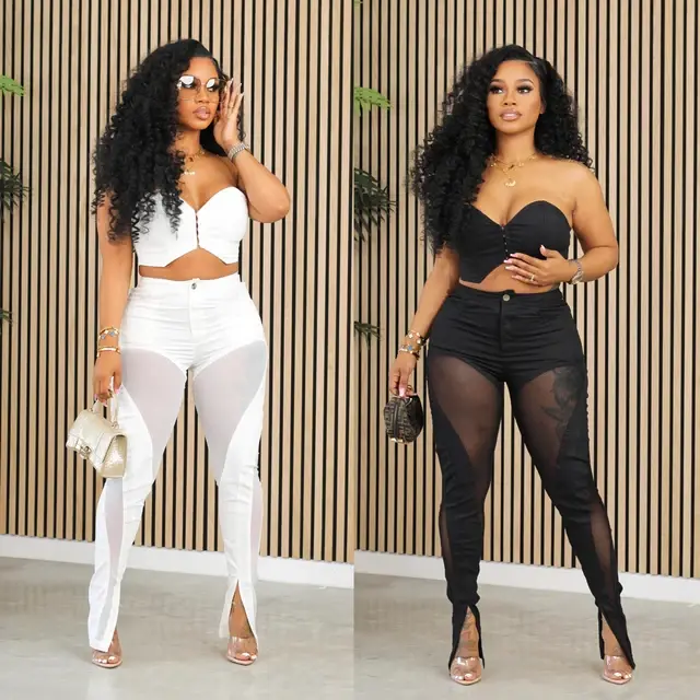 Rip Me Out The Plastic Sheer Set Crop Polyester Spandex Womenswear Crop Top High Waist