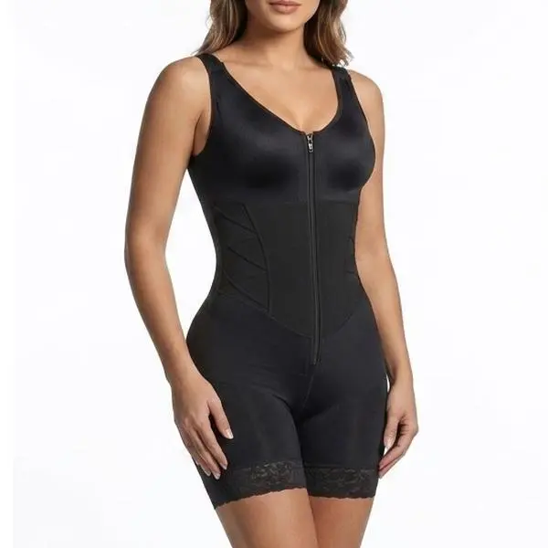 Trendycurve Bandage stripes Fajas Colombianas Shapewear for Women Tummy Control Full Shapewear Butt Lifter with Zipper Crotch Womenswear Compression Sexy Basic Minimalist Comfort Black
