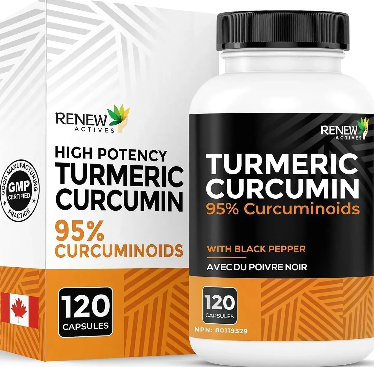 Renew Actives Turmeric Curcumin with Black Pepper – 600MG Turmeric Root, 100MG Curcuminoids per 2 Capsules – Supports Digestion, Liver Health, Joint Relief & Mobility – Made in Canada – 120 Capsules
