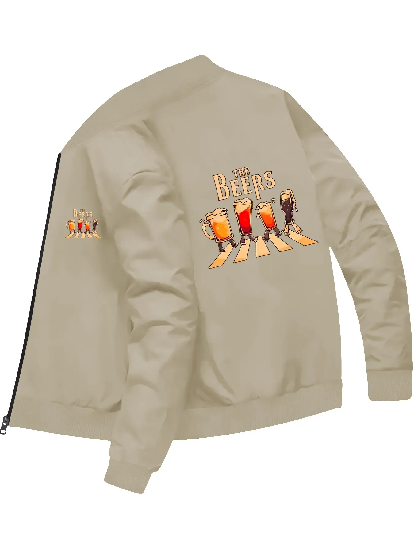 Trendy Personalized Men's Beatles Beer Printed Baseball Jacket for Daily Casual Gatherings and Outings