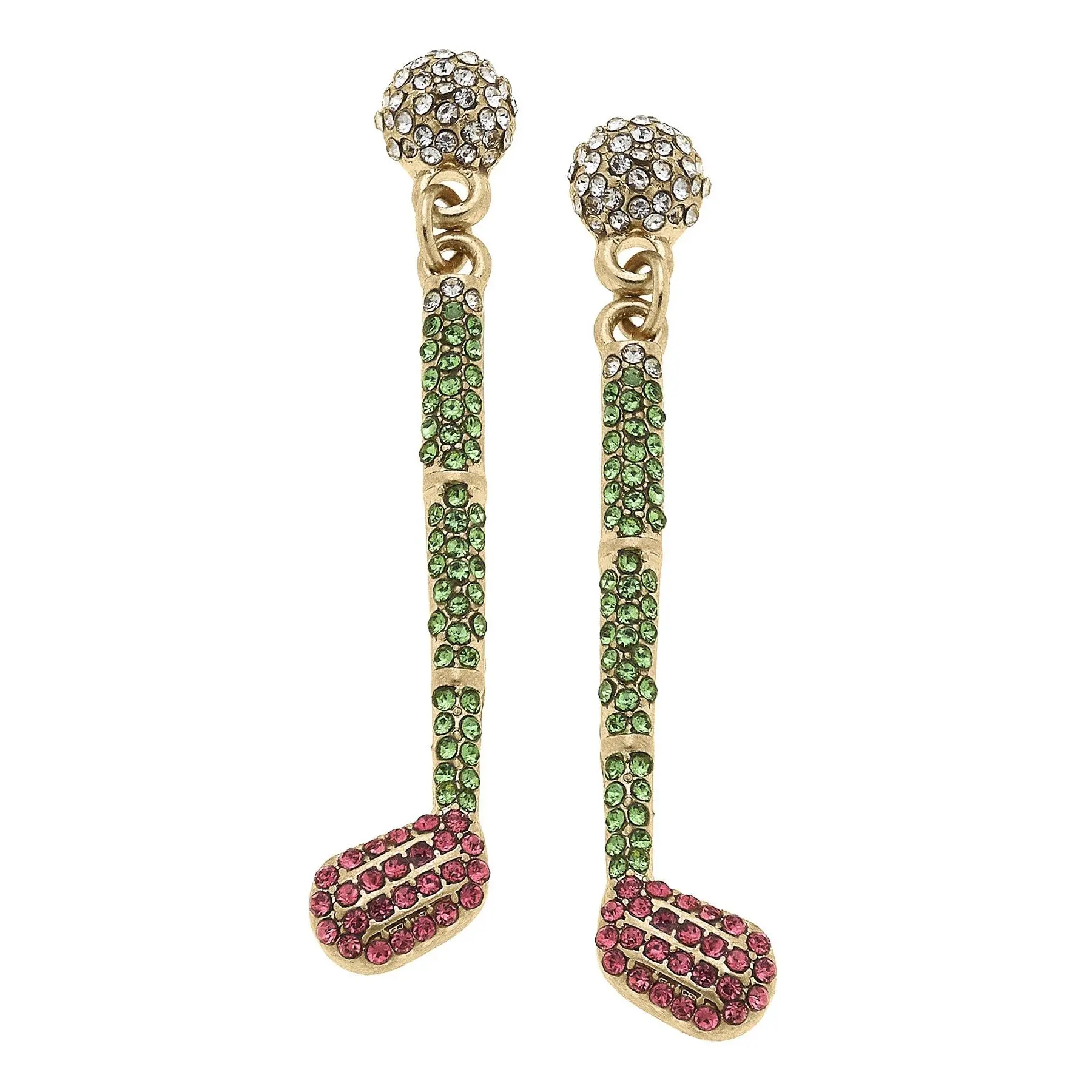 Practice Swing Pave Golf Club Earrings in Pink & Green
