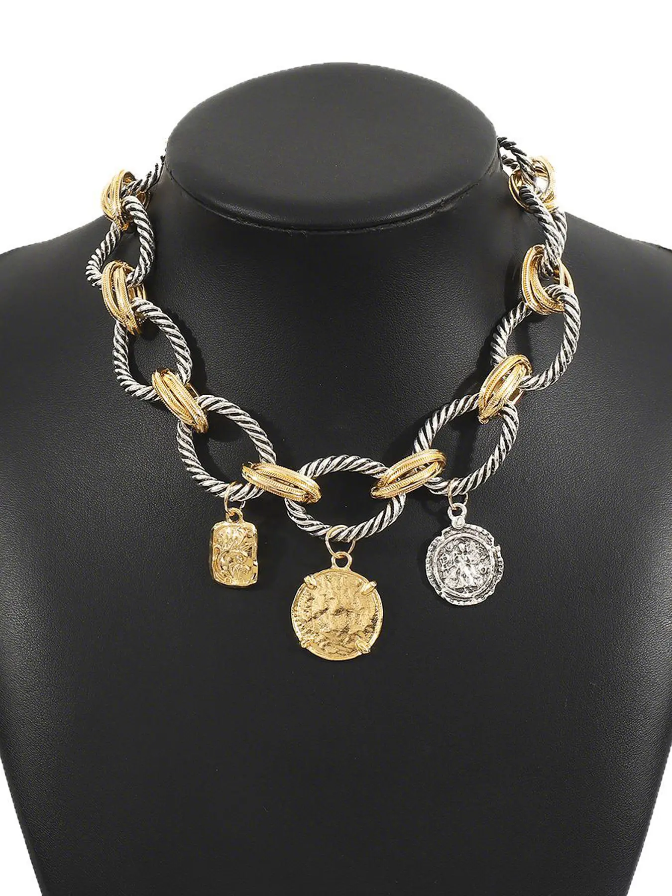 Bohemian Style Twisted Chain Boho Style Necklace with Vintage Coin Pendant, Alloy Punk Statement Fashion Costume Jewelry Necklace for Women, Adjustable Length Pendant
