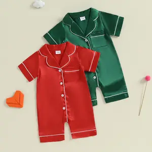 Infant Baby Boy Girl Satin Pajama Short Sleeve Button-up Shorts Jumpsuit Cute Summer Sleepwear 0-24 Months