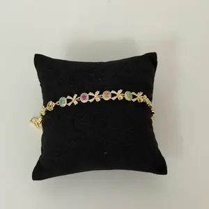 Color Stone Bow Bracelet, 7-7.5 Size Costume Jewelry Fashion Accessory