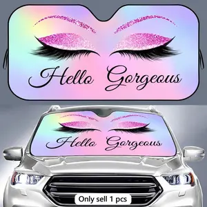 Hello Gorgeous Glitter Lashes Car Sun Shade – UV Block Windshield Cover, Heat Insulation Reflective Sun Visor for Car, SUV & Truck, Foldable Summer Interior Protection