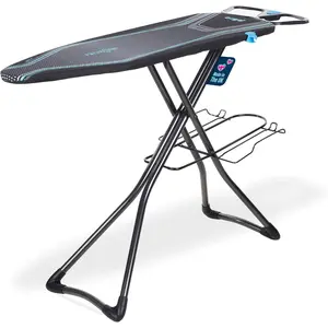 Ergo Plus Prozone Ironing Board Made in UK Freestanding Full Size Iron Table with Heat Reflective Cover, Thick Felt Underlay and Large 48" x 15" Ironing Surface (Gunmetal and Blue)