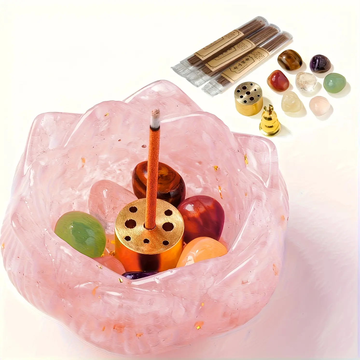 handcrafted lotus crystal aromatherapy bowl dual use candle holder diffuser natural crystal inlay ambient lighting home decor souvenir gift for halloween christmas thanksgiving valentine #SummerWins #DealsForYouDays