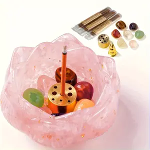 handcrafted lotus crystal aromatherapy bowl dual use candle holder diffuser natural crystal inlay ambient lighting home decor souvenir gift for halloween christmas thanksgiving valentine #SummerWins #DealsForYouDays