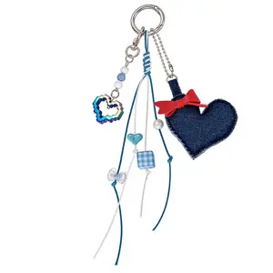 Fashionable Leather Bow Heart Phone Charm, Sweet Cool Colorful Pixel Heart Bead Bag Pendant, Versatile Decorative Chain Accessory