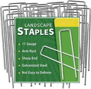 Landscape Staples Galvanized 8 Inch 60 count, Metal Garden Stakes 1.6 Inch, Garden Staples for Lawn 11 Gauge