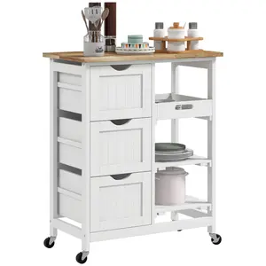 HOMCOM Rolling Kitchen Island Cart, Bar Serving Cart with Drawers, White