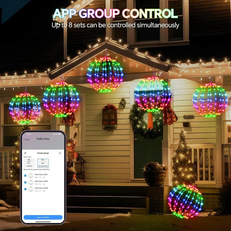 Smart LED Christmas Ball Lights 12 Inch 108 LED Foldable Color Changing Sphere Lights with App Remote Control Waterproof Outdoor Patio Tree Decor