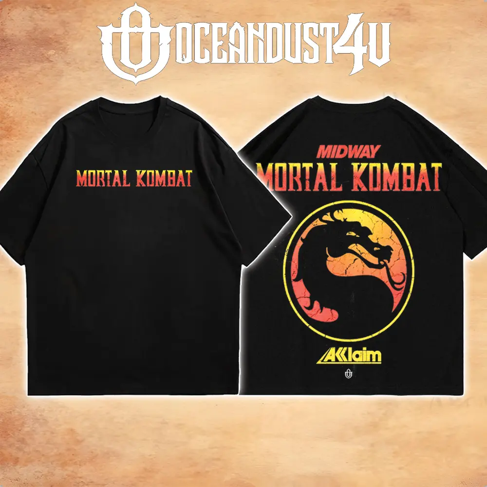 OceanMOB4U Mortal Kombat Classic Dragon Logo Black T-Shirt, Front and Back Graphic Gaming Tee, Retro Arcade Fighting Game Shirt, Unisex Gamer Gift