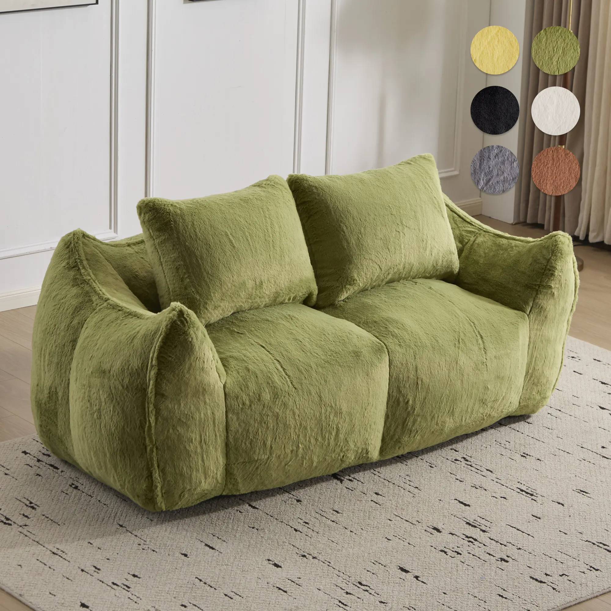 SOUTTEE 75in Oversized Giant Bean Bag Couch for Adults - Ultra-Soft Fluffy Loveseat, No-Assembly Comfy Squishy Bouncy Reading Chair with Pillows, Indoor Furniture for Living Room Apartment, Apartment Furniture