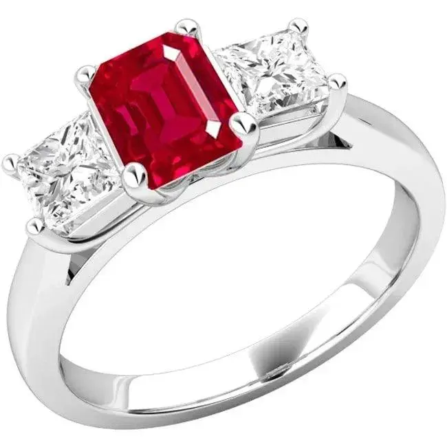 14k Gold Three-Stone Princess-Cut Ruby Diamond Ring (1.01 ct tw)