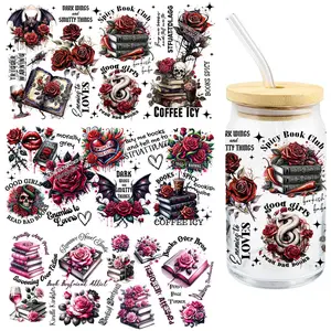 Book & Rose Pattern Glass Transfer Sticker, 3 Counts/set Waterproof Self Adhesive Decorative Sticker, Decorative Sticker for Glass Cup, Mug, Bottle, Cup, Window, Home