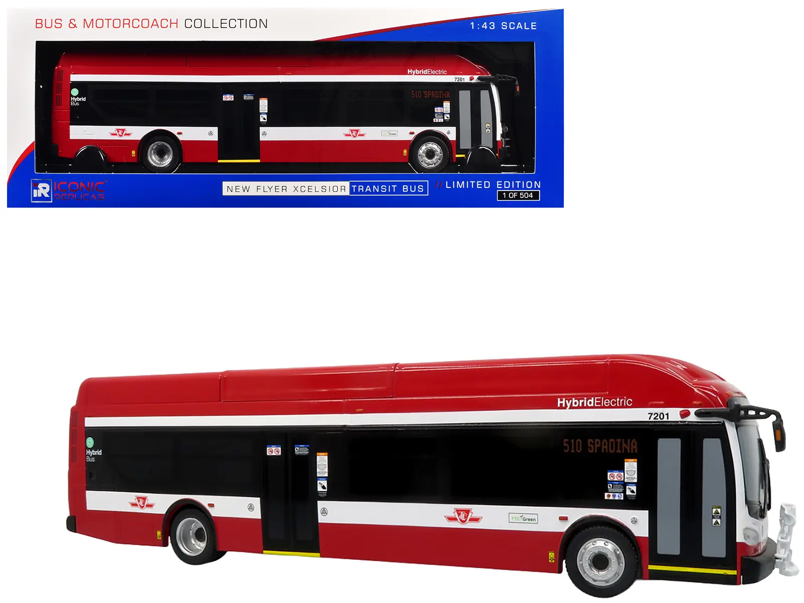 New Flyer Xcelsior Transit Bus Bank "Toronto Transit Commission" Red and White Limited Edition 1/43 Model by Iconic Replicas