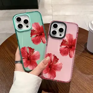 Slim Soft TPU Phone Case for iPhone 11/12/13/14/15/16/17 Series (Standard, Pro, Pro Max) - Trendy Hibiscus Blooms Print, Shockproof Drop Protection, Scratch Resistance, Non-Yellowing Durable Protector