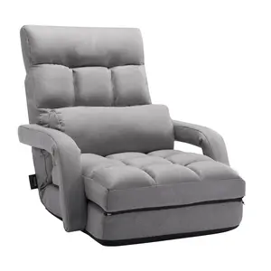 VEVOR Floor Chair, Floor Gaming Chair with 5 Adjustable Position and Back Support, Folding Sofa Chair with Armrest for Adults, Sofa Lounger Bed with Back Cushion for Living Room and Bedroom, Gray
