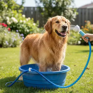 Slip-On Bathtub Faucet Sprayer Attachment. Ultra-Flex Dog Shower Hose Adapter Portable Hose Attachment with Sprayer Pet Showerhead Attach Tub Spout 5 Foot Hose. No Install for Speedy Washing