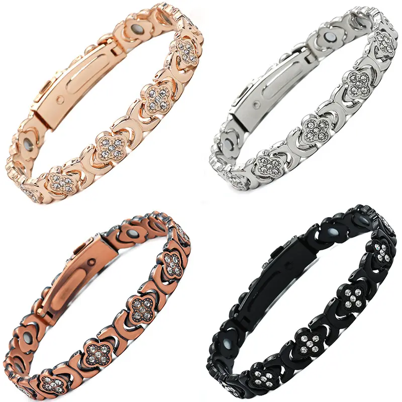 Refined 4-Leaf Clover Bracelet with Sparkling Cubic Zirconia, Electroplated Zinc Alloy Chain for Men & Women in Gold, Silver & Rose Gold, Bracelets, Yes, 22.5Cm, Antique Copper, Bangle, Black Clover Bracelet
