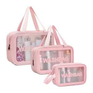 LAKSMI 3 Pack Unisex Matte Translucent Shower and Cosmetic Organizer with Handle for Airline Carry-On and Essentials Travel