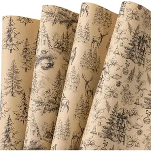 Wrapping Paper - Black Reindeer & Christmas Tree Design -  for Christmas, Birthday or Any Occasion - 12 Folded Sheets - 19.68 x 27.5 Inch