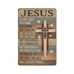 Christian Gifts for Women Men Jesus Is My God King Everything Vintage Tin Sign Religious Metal Wall Art for Home Church Prayer Room Office Chapel Decor 8x12 Inch bar funny farmhouse bar cafe garage phd graduation desk sign round stuffer birthday business