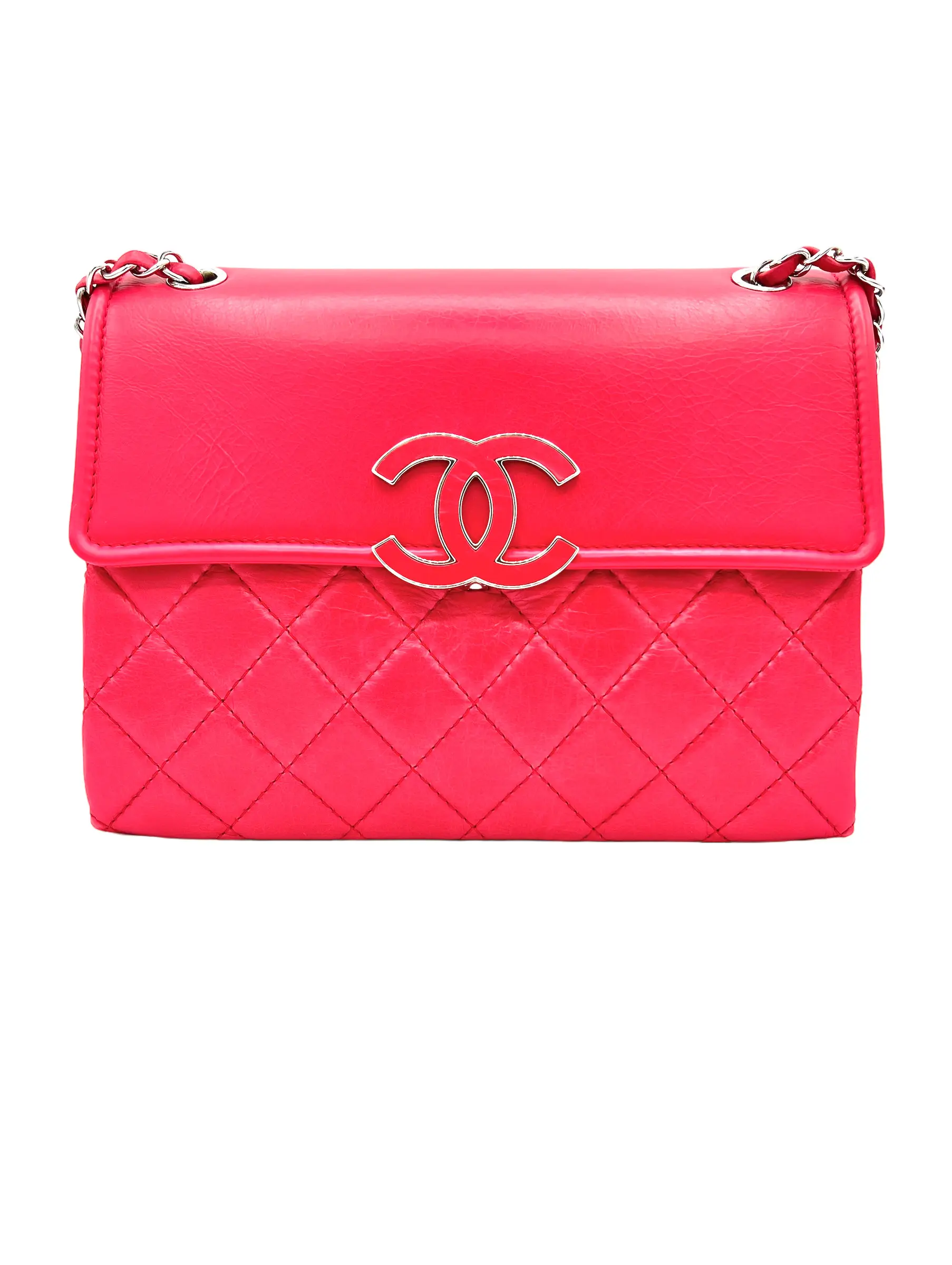 Pre-owned CHANEL Lambskin Shoulder Bags PINK SQUARE FLAP QUILTED SHOULDER CROSSBODY