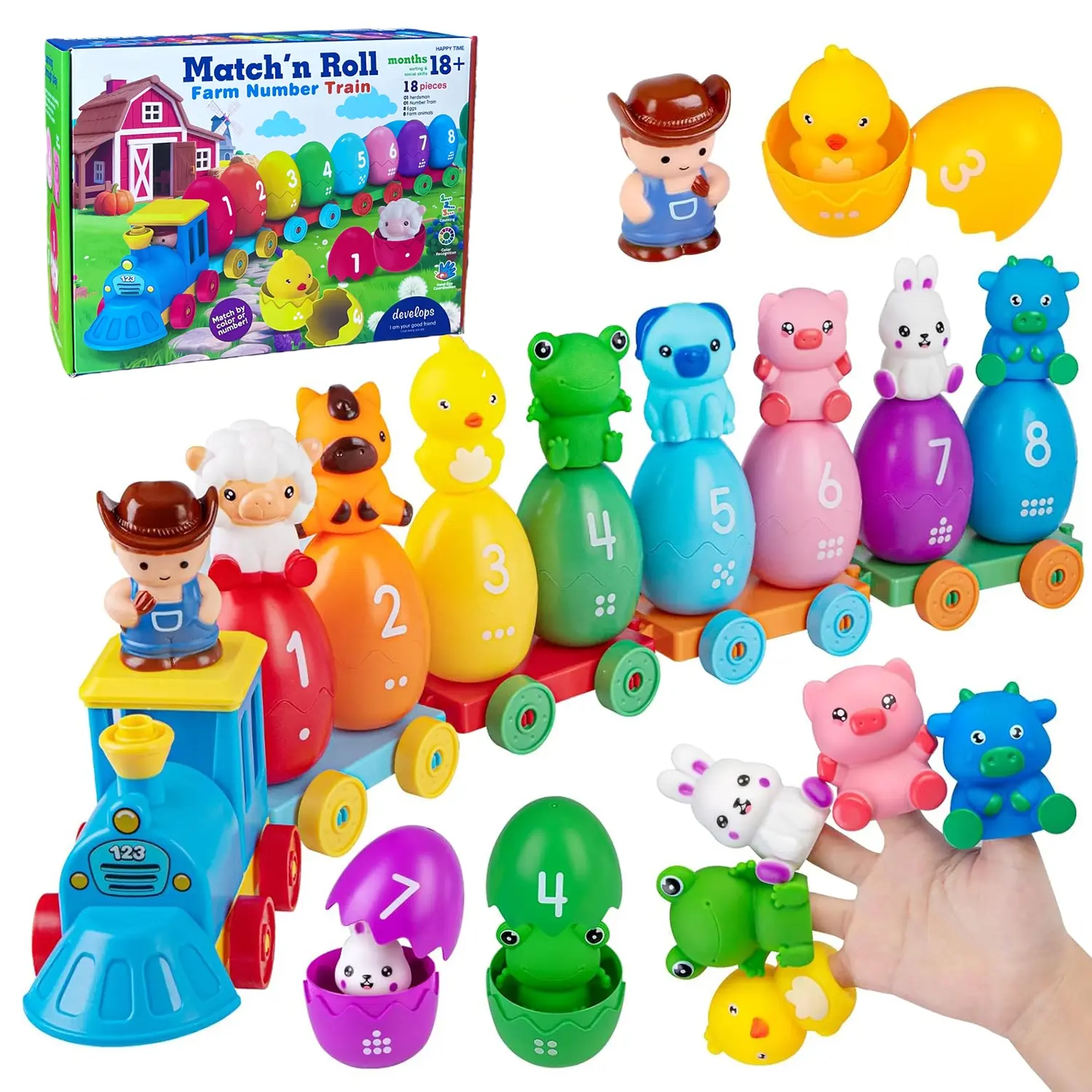 Toy Train 2-3 Years Montessori Farm Animal Egg Blind Box Count Match Sort Train Finger Puppets Birthday Christmas Gift