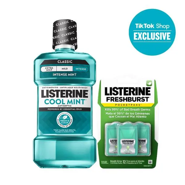 Listerine TikTok Shop Duo Pack, Cool Mint Mouthwash 1L & Freshburst  PocketPaks Fresh Breath Strips
