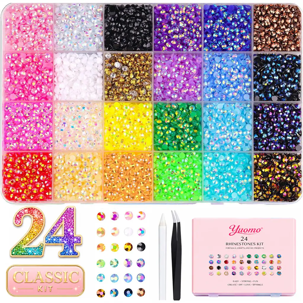 30000PCS with 24Colors Jelly Rhinestones Synthetic Beads With Kit tools for Bedazzling, 3mm Multicolor Resin Flatback beads for Art, Crafting Book ShoesNail Art