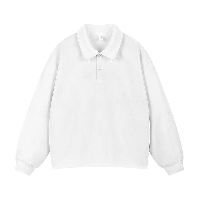 Men's Vintage Heavyweight Polo Shirt Long Sleeve T-Shirt Autumn Trendy Brand Turn-Down Collar Base Shirt Loose Top Gift for Husband Father