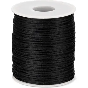 1.5MM 110 Yards Black Nylon Cord, Wind Chime Cord Nylon Satin String Jewelry Thread for Bracelet Necklace Jewelry Making Beading Crafts Chinese Knotting