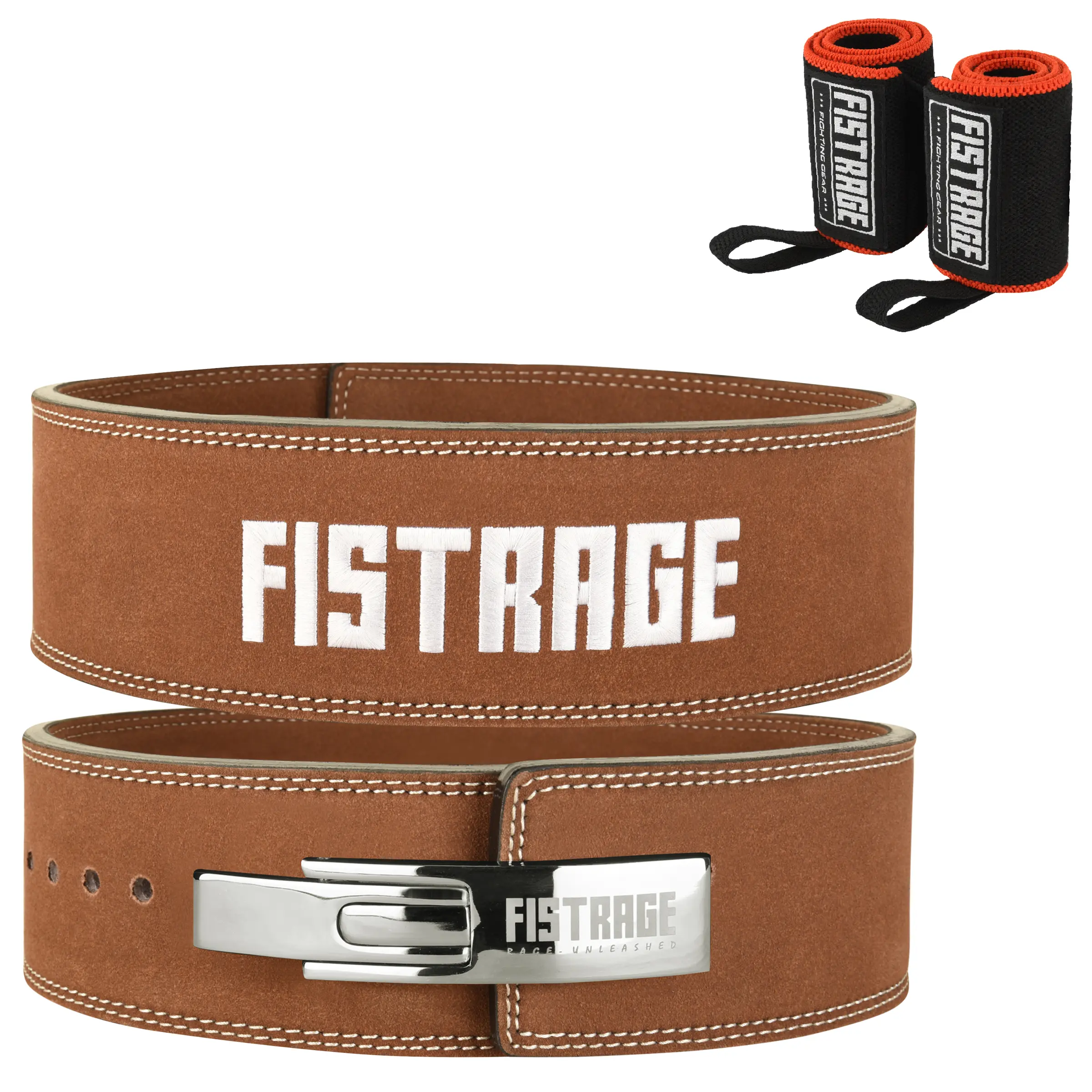 FISTRAGE Professional Leather Strength Lever Buckle Belts Embroidery Logo And Sticker Logo with Free Wrist Wrap – Secure Fit and Superior Support for Heavy Weightlifting and Intense Workouts