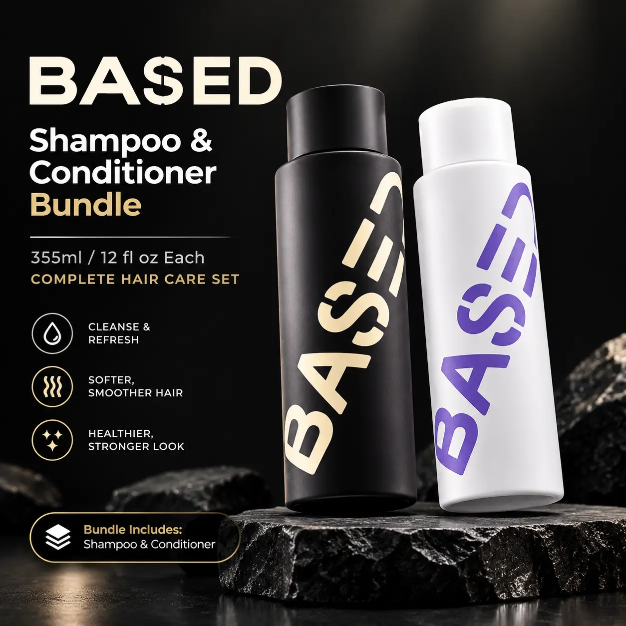 Based Shampoo & Conditioner Bundle 355ml Each Complete Hair Care Set for Softer Smoother Healthier Stronger Look