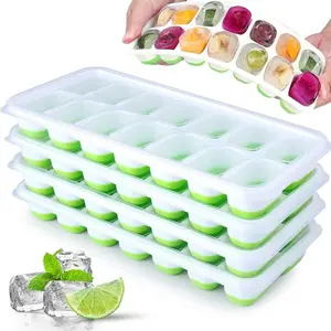 Silicone Ice Cube Tray with Lid, 14-Cavity Flexible Ice Mold for Easy Release, Stackable Ice Maker for Summer Use in Freezer Utensils, Ice Cube Trays for Freezer