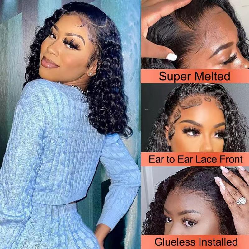 Loyom Deep Wavebob Wig 12A Grade Unprocessed Virgin Brazilian 180% Density HD Curly BOB Lace Front Wigs for Black Women No Shedding Glueless Short Curly Frontal BOB Wigs